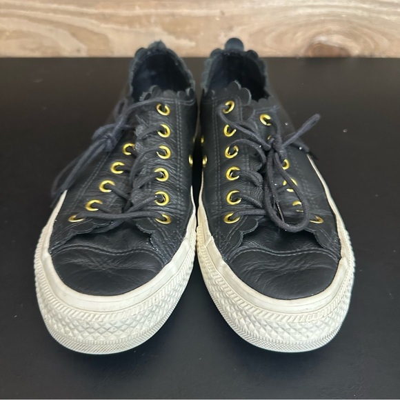 Converse All Star Low Ox Womens Sneakers Black Leather Gold-Egret Shoes Size 7 - Picture 4 of 9